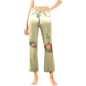 VERVET, Super High Rise Criss Cross Waistband Crop Straight Jeans, Size 27 NWT